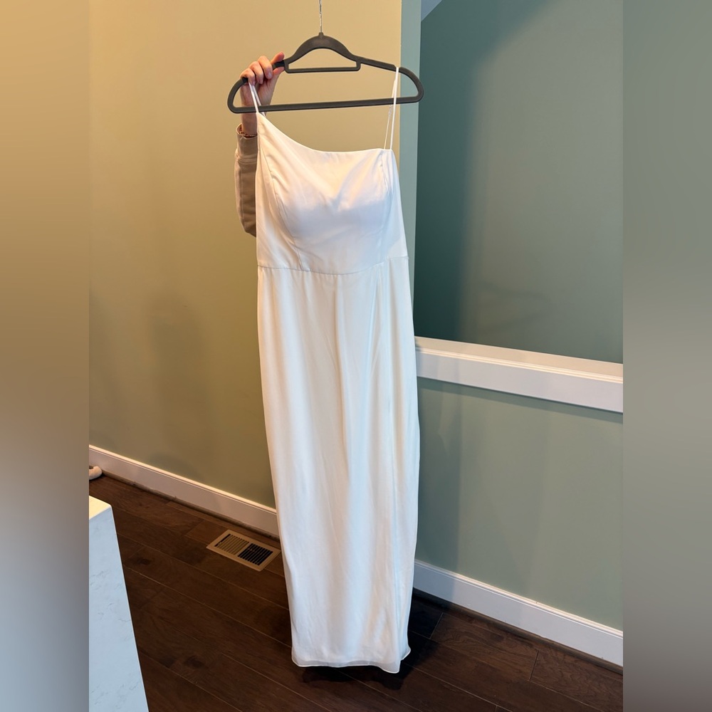 Chiffon Sheath Gown with Asymmetrical Neckline and Adjustable Spaghetti Straps
